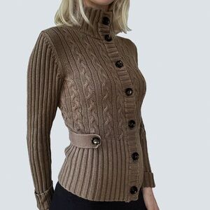 Eddie Bauer Brown Cozy Chunky Cable Knit Cardigan Button-Up 100% Cotton | Size M